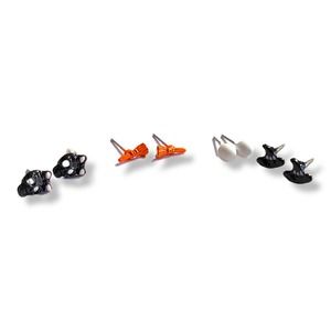 4 Pair Silver Tone Black Orange White Enamel Halloween Earring Studs